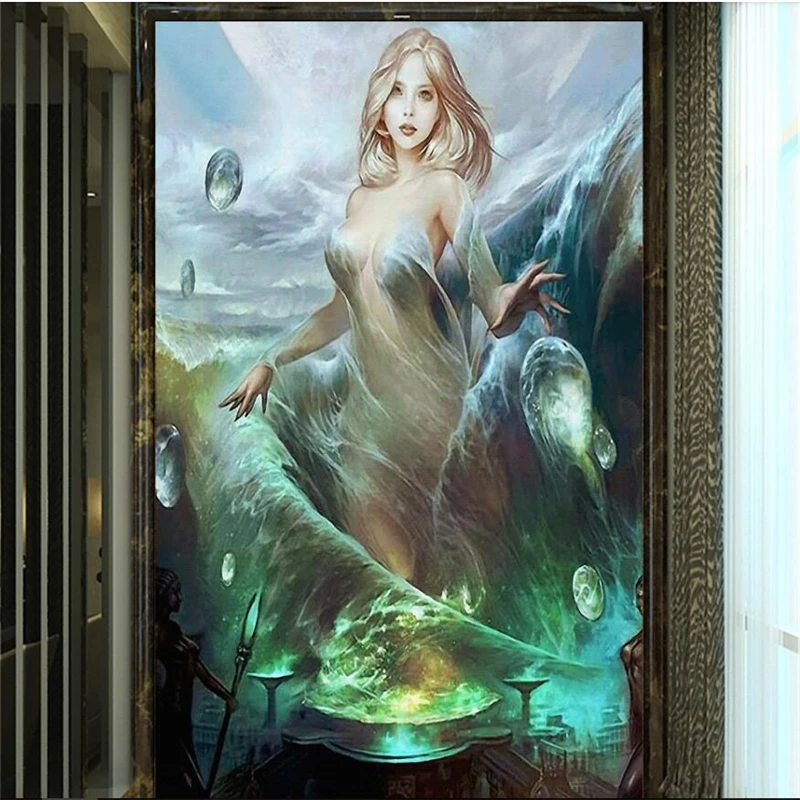 

wellyu Custom large-scale fresco environmental wallpaper sea daughter Nordic legend myth European retro entrance background