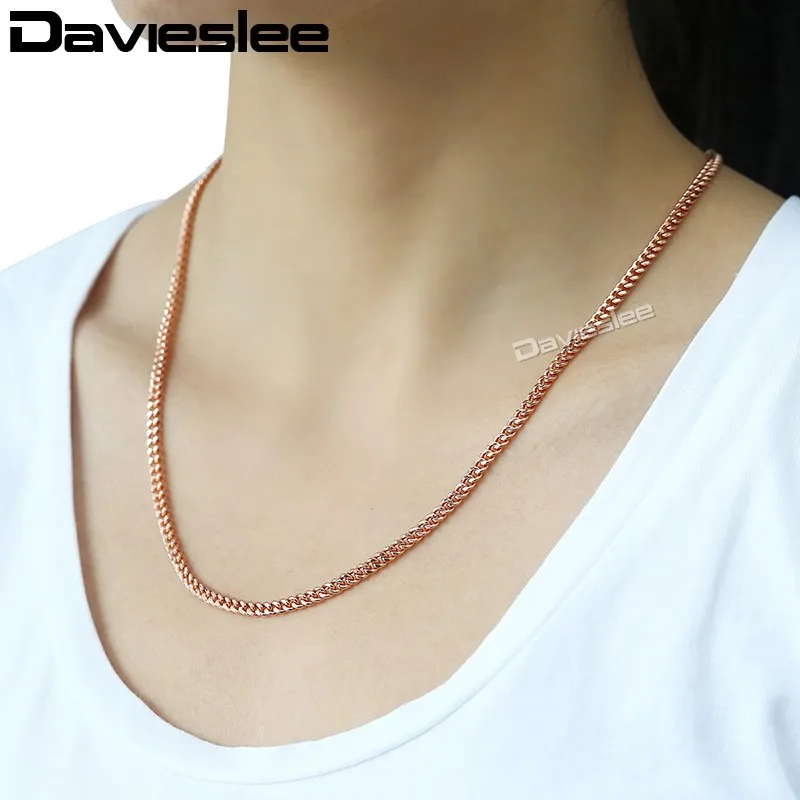 Davieslee 585 Rose Gold Color Necklaces for Women Flat Cut Round Link Womens Necklace Chain Wholesale Jewelry Gift 3mm LGN220