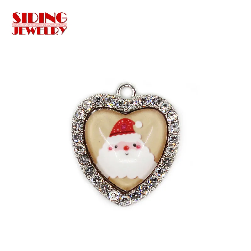 2018 New Arrival 10pcs/lot Father Christmas 6 Crystal Heart Dangle Charm DIY Bracelet Necklace Pendants Jewelry Hanging Charms