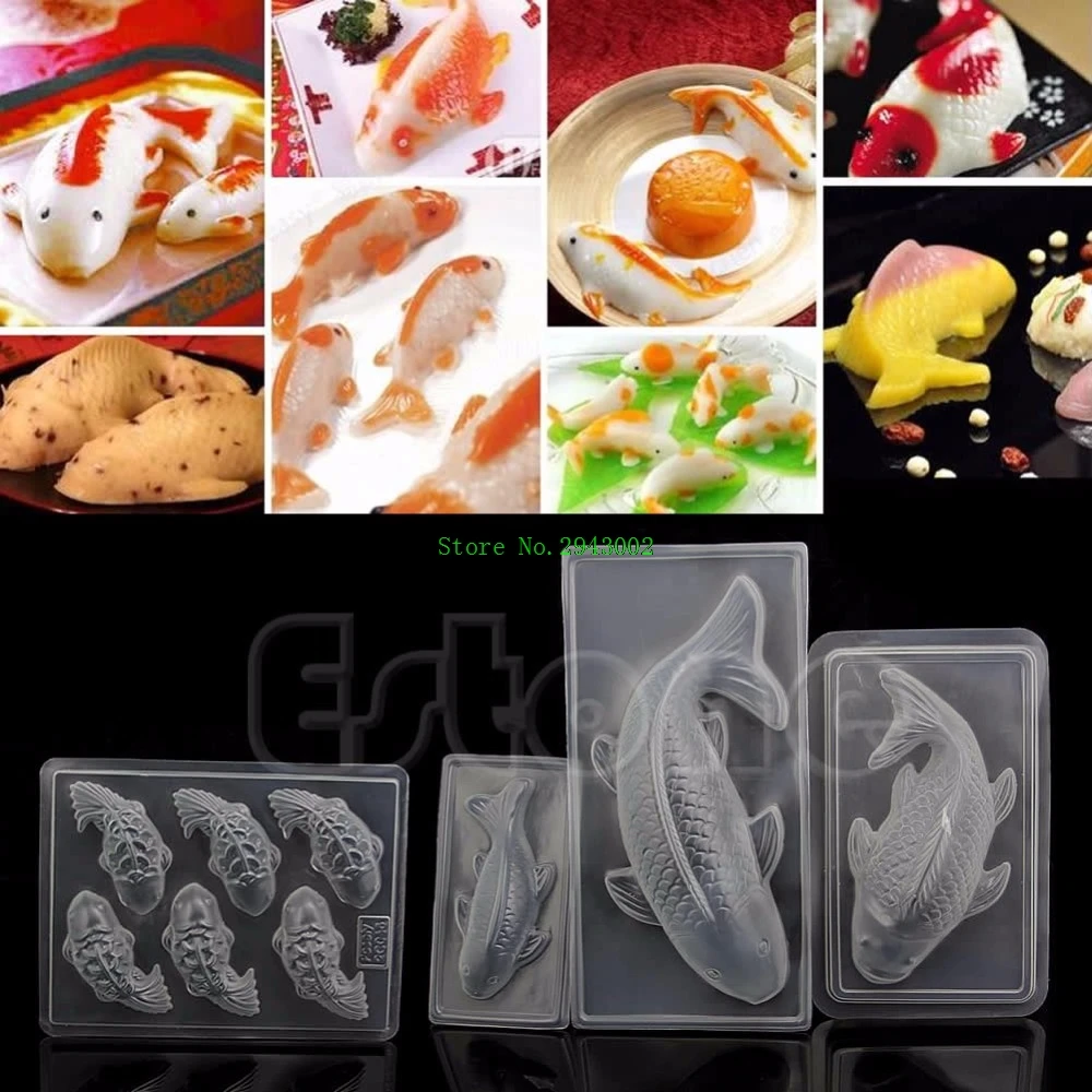 New 3D Koi Fish Plastic Cake Chocolate Mould Jelly Handmade Sugarcraft Mold DIY