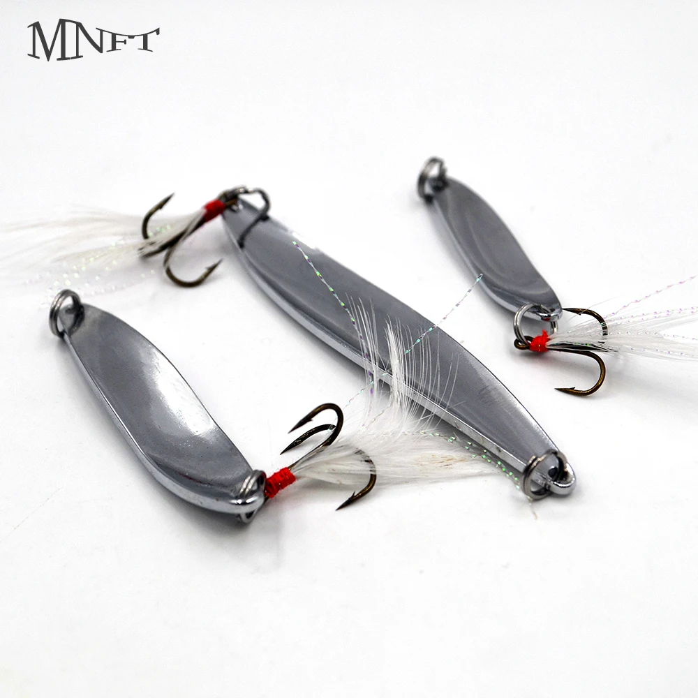 MNFT 2Pcs Silver Metal Feather Sequins Hard Baits Spoon Noise Treble Hooks 5-21g 6 Style Fishing Spoon Lure Choose