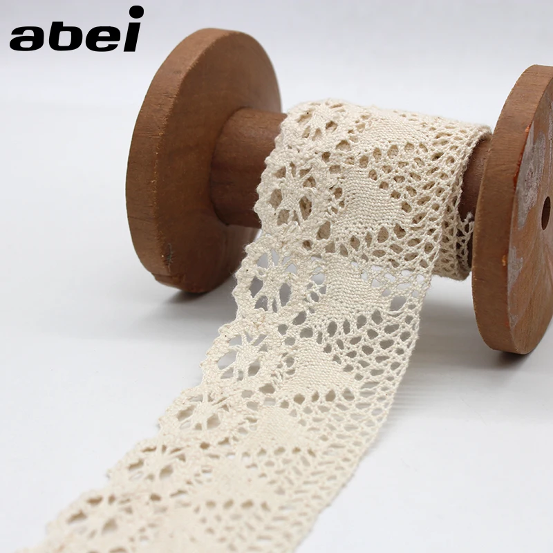 5.5cm wide 5yards/lot Knitted Flower Beige Lace Trims Cotton Cloth Sweater Child Dress Edge Embellishment Wedding Craft Ornament