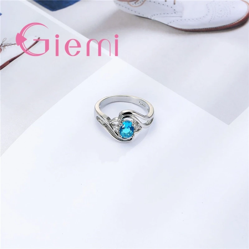 Crazy Ocean Blue Real 925 Sterling Silver Cubic Zirconia Anillos For Female Shiny  Crystal Engagement Ring Hot Selling