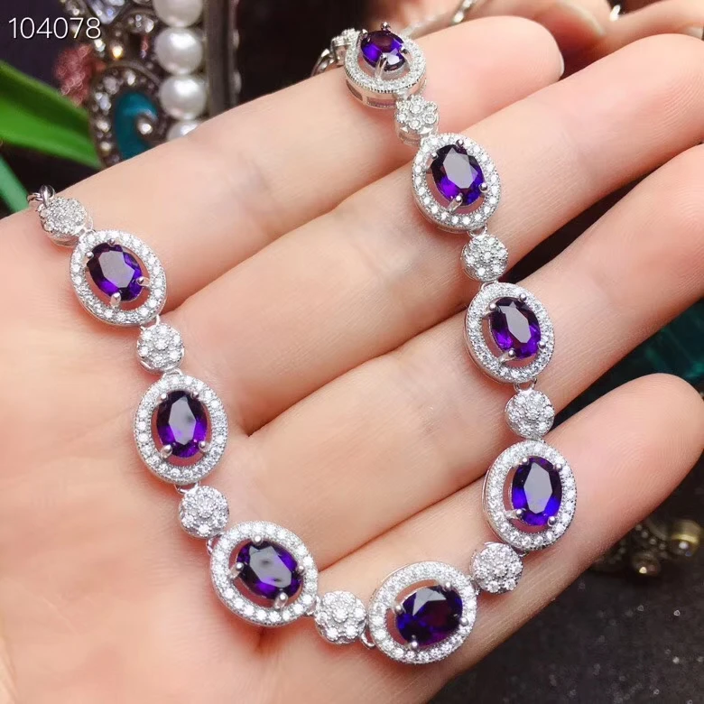 Kjeaxcmy Fineジュエリー925シルバー-象眼細工のAmethyst女性のブレスレットは検出をサポートします