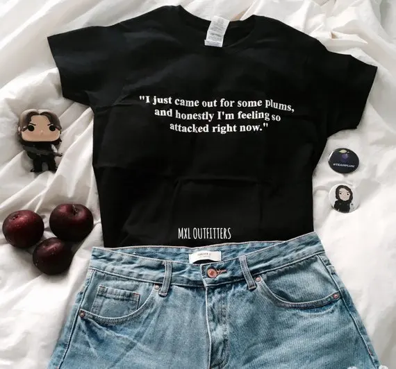 Skuggnas I just came out for some Plums quote Fashion Tumblr T-Shirt Short Sleeve Girls Tumblr Casual Tops Tees Drop ship