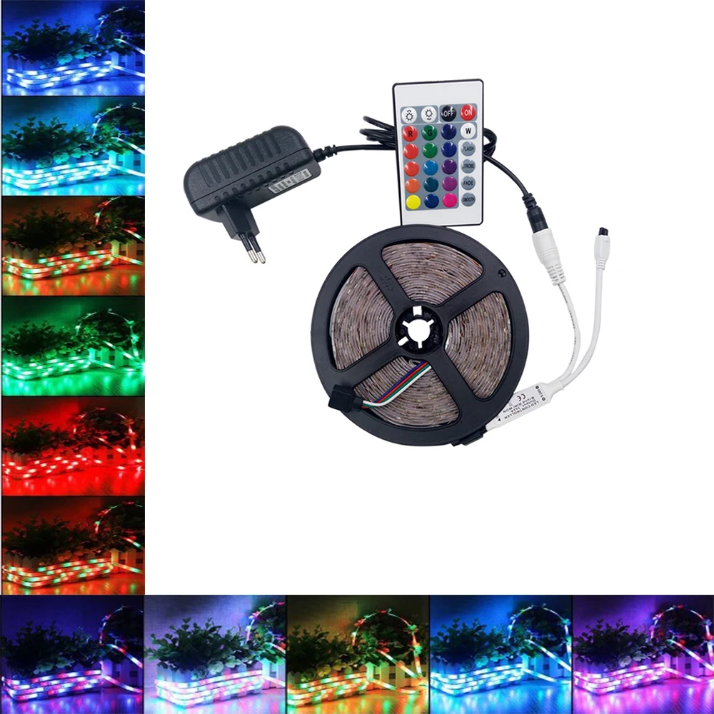 led luz de tira 2835 rgb dc 12v mais 24 teclas ir controle remoto mais 12v 2a adaptador de energia 01