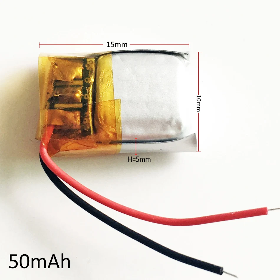 2 pcs 3.7v 50mAh Lithium li-Polymer LiPo Rechargeable Battery For DIY Mp3 headphone bluetooth Recorder headset 501015