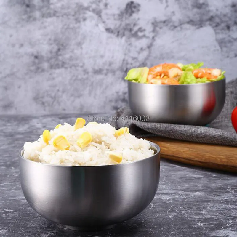 50pcs Thick 304 Stainless Steel Bowl Korean Double Layers Bowl Steamed Rice Heat Insulation Tableware For Children