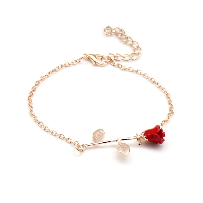 New Red Rose Bracelet Adjustable Feminine Party Charm Jewels Wedding Romance Delicate Jewelry Love She Gives Her The Best Gift