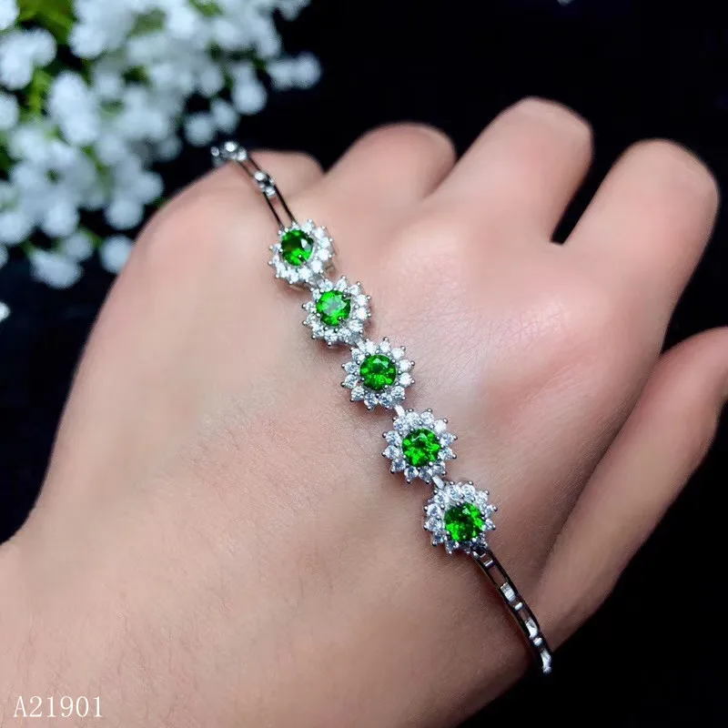 

KJJEAXCMY boutique jewelry 925 pure silver inlaid natural diopside Bracelet support detection