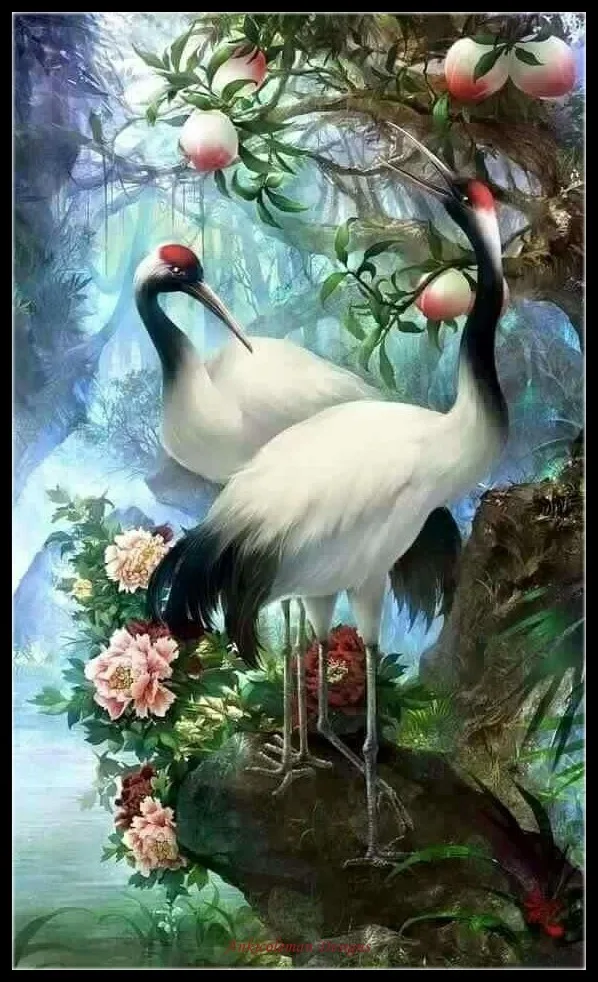 Red-crowned Cranes - Counted Cross Stitch Kits - DIY Crafts Handmade Needlework Embroidery 14 ct Cross Stitch Sets DMC Color