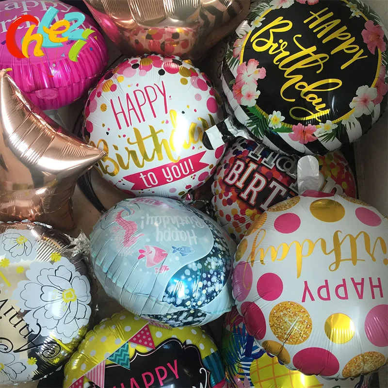 7 Pcs 18 Inch Happy Birthday Round Balloons Helium Foil Balloons Kids Adult Birthday Party Decorations Supplies Baby Shower