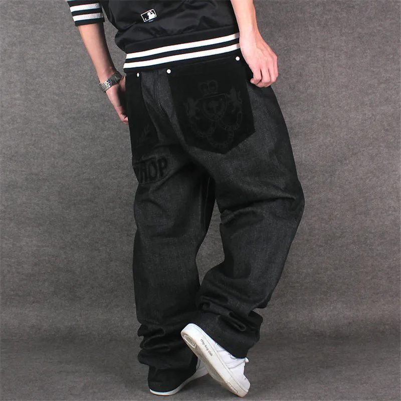 Male jeans Hip Hop Baggy Jeans Black Denim Loose Pants Rap Jeans Letter Written Boy Rapper Fashion  46 Famous Brand Jeans