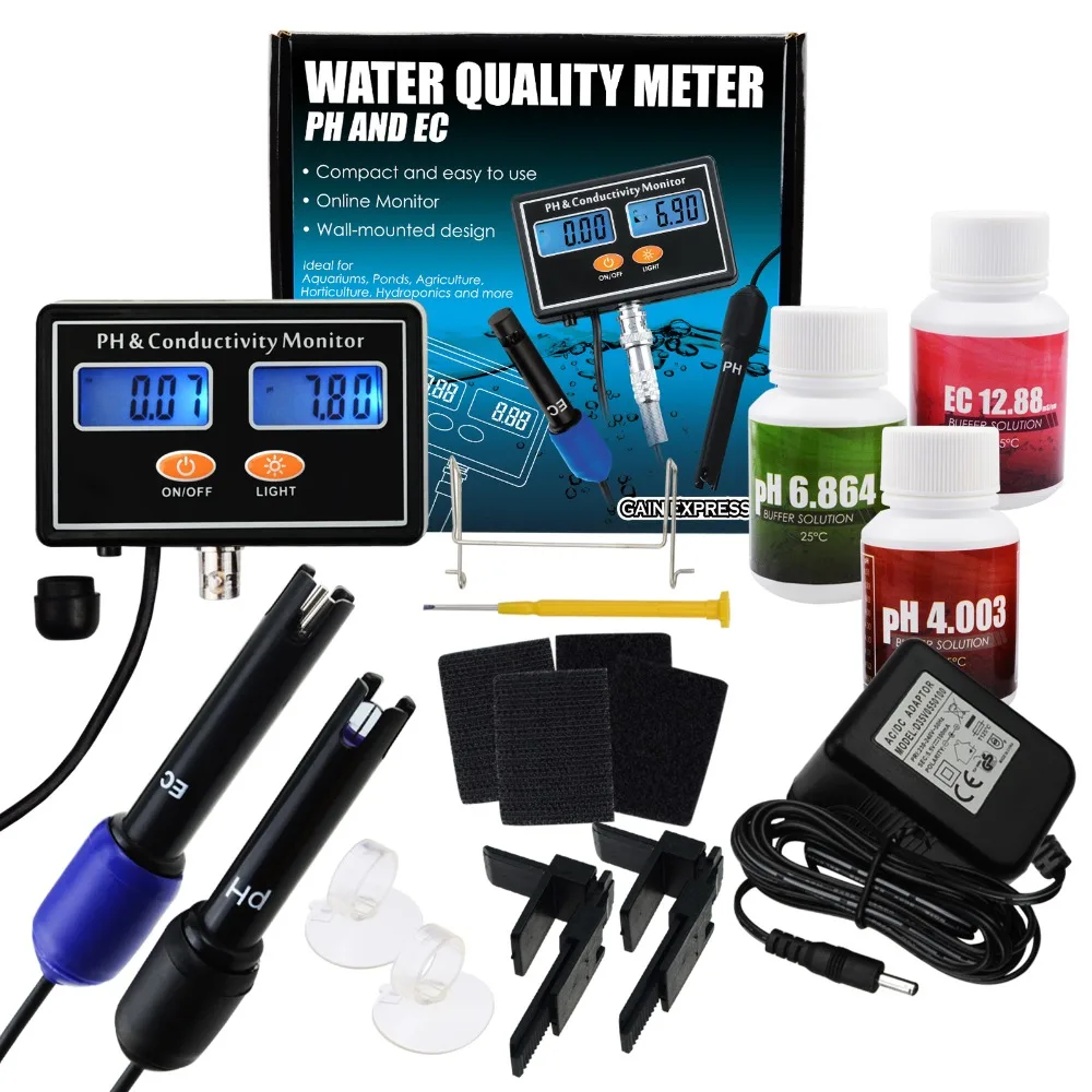 pH-Meter EC Leitfähigkeit Monitor Meter Wasser Tester ATC Qualität Echtzeit Kontinuierliche Überwachung Wand Für Hydrokultur Aquarium