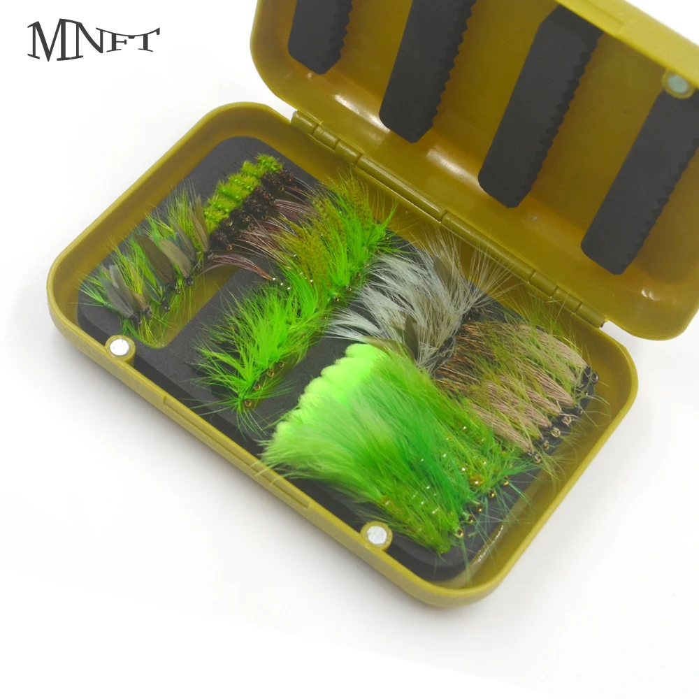 MNFT 56/40PCS Green Feathers Flies Fly Hook Trout Flies Outdoor Fly Fishing Set Box Reservoir Pond Artificial Bait