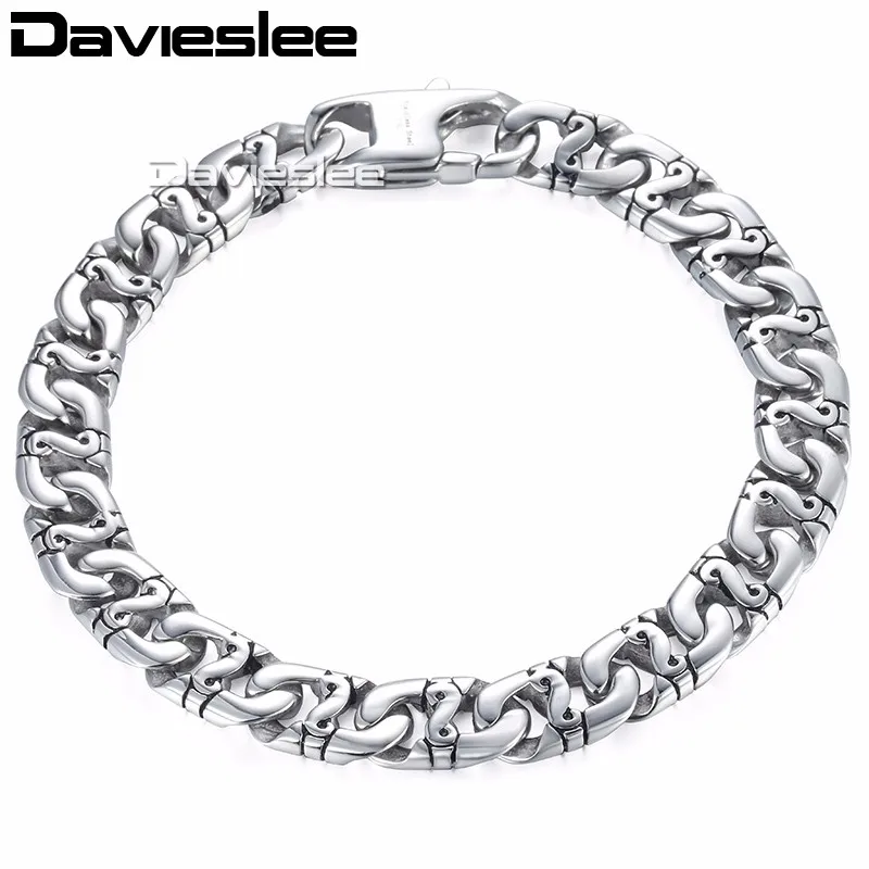 

Davieslee Mens Bracelet Chain Mariner Biker Link 316L Stainless Steel Silver Color 9mm LHB19