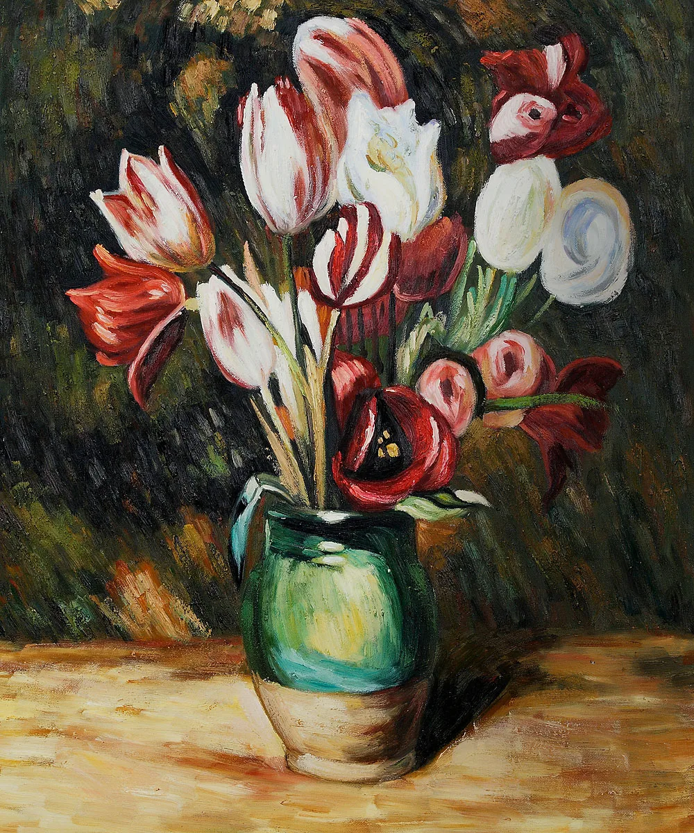 High quality Oil painting Canvas Reproductions Tulips in a Vase By Pierre Auguste Renoir hand painted