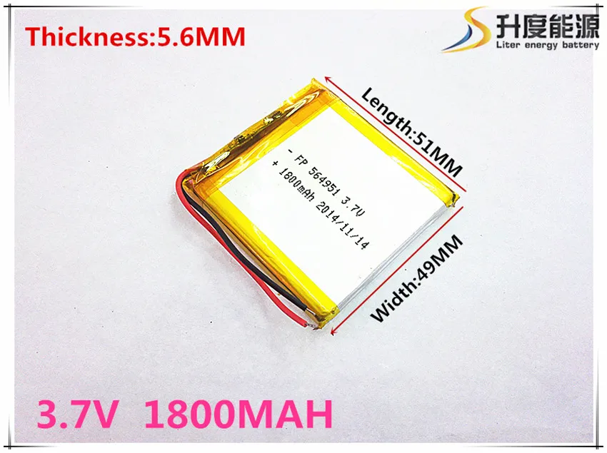 Kích thước 564951 3.7V 1800 mAh Pin Lithium polymer Với Ban Bảo Vệ Cho GPS Máy Tính Bảng Sản Phẩm Kỹ Thuật Số
