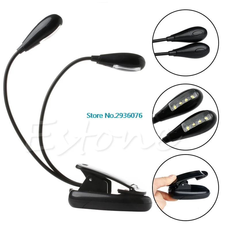 8 LED Book Reading Table Light Lamp Bright Dual Flexible Adjustable Double Goosenecks Clip-on Arm Study Music Desk Light MY25_45