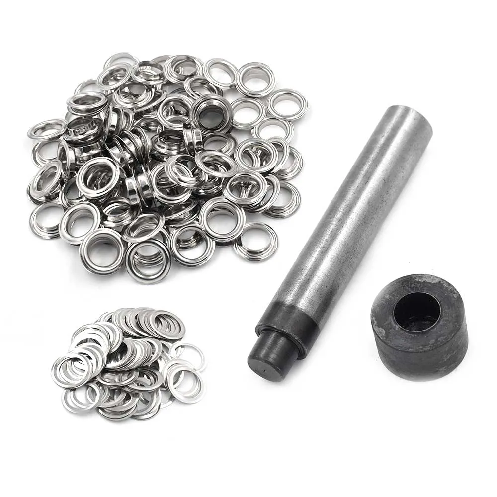 (100 SETS) Inner Diameter 12 MM Metal Eyelets Shoe Box Holes Canopy Cloth Drawstring Rivet Silver Buckle