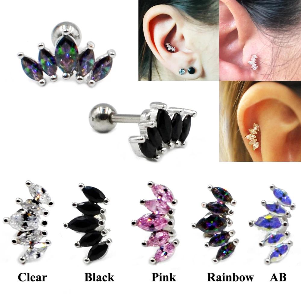 1PC Surgical Steel Zircon Marquise Gem Stud Ear Tragus Cartilage Earring Body Piercing Ear Ring Helix Sexy Jewelry Barbell 16g