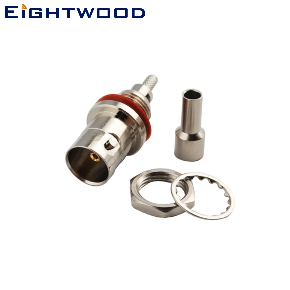 Eightwood 5PCS 75 Ohm BNC Crimp Jack Female Bulkhead O-ring RF Coaxial Connector Adapter for RG316 Cable