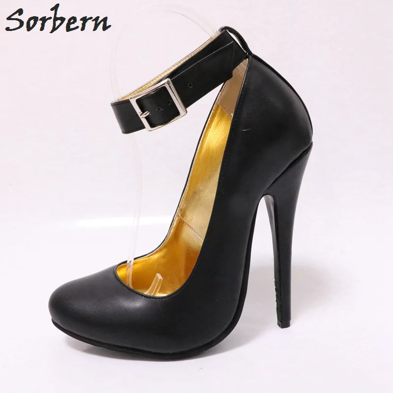 Sorbern Wide Strap Ankle Strap Women Pumps Cute Round Toe Ladies High Heels Shoes African Party Shoes 2018 Stiletto Runway Shoes