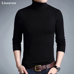 Liseaven-겨울용 따뜻한 스웨터, 남성 터틀넥 브랜드, 남성 스웨터, 슬림핏 풀오버, 남성 니트웨어, 더블 칼라 풀오버