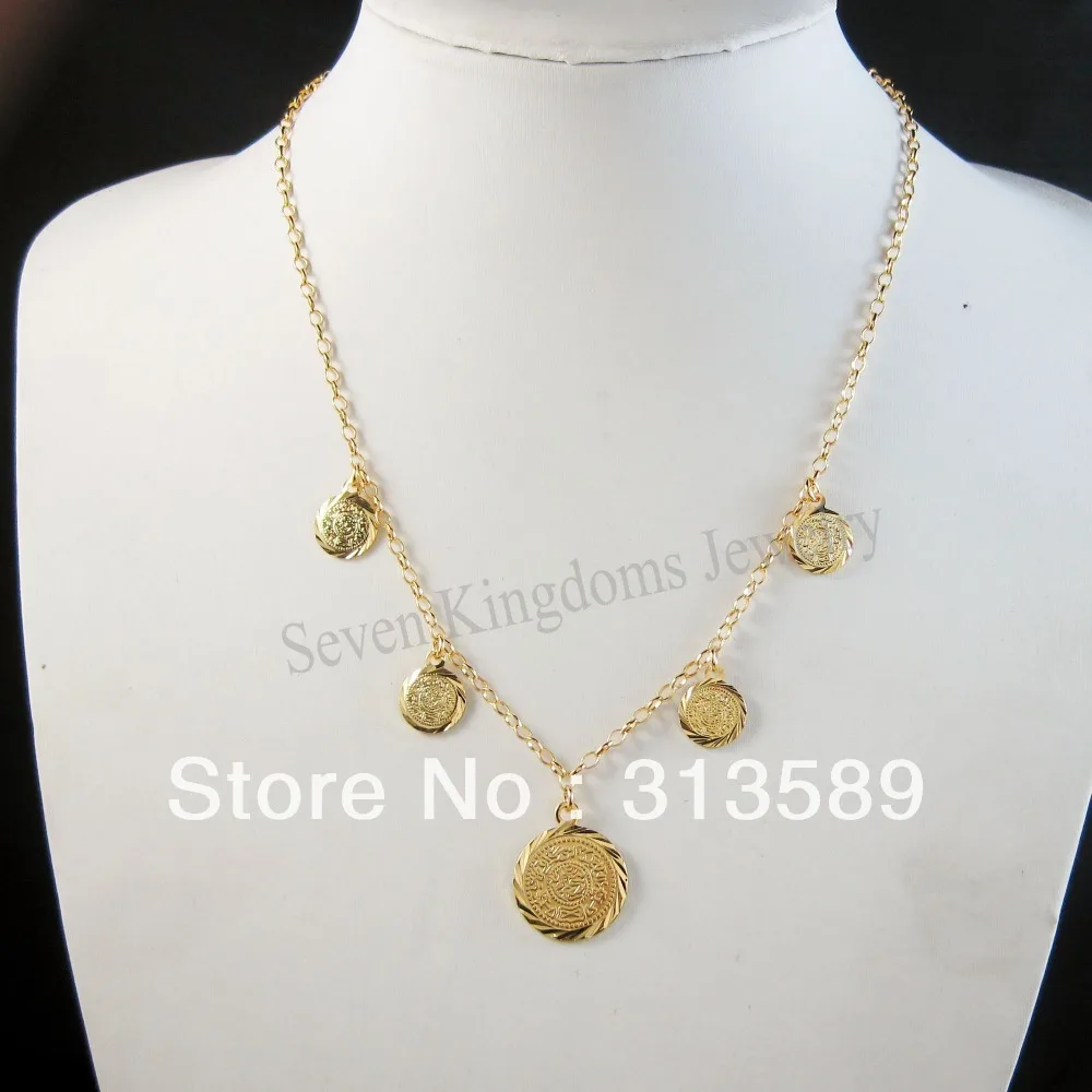 UNIQUE YELLOW GOLD PLATED 20INCH MUSLIM ISLAMIC MONEY SIGN CHARM CIRCLE LINKED NECKLACE Great Gift