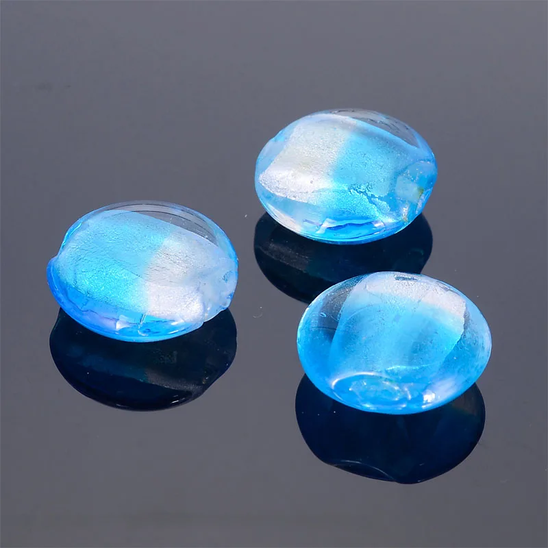 Miasol 5Pcs 20mm Double Color Silver Foiled Glass Chamilia Beads Flat Round Glass Lampwork Spacer Beads For Diy Jewelry Making