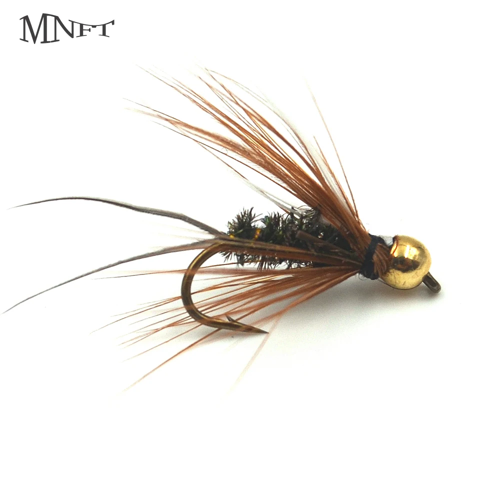 

MNFT 10Pcs 10# Barbed Hooks Brass Goldhead Trout Grayling Fishing Flies Wet Fly Bead Head Prince Nymph