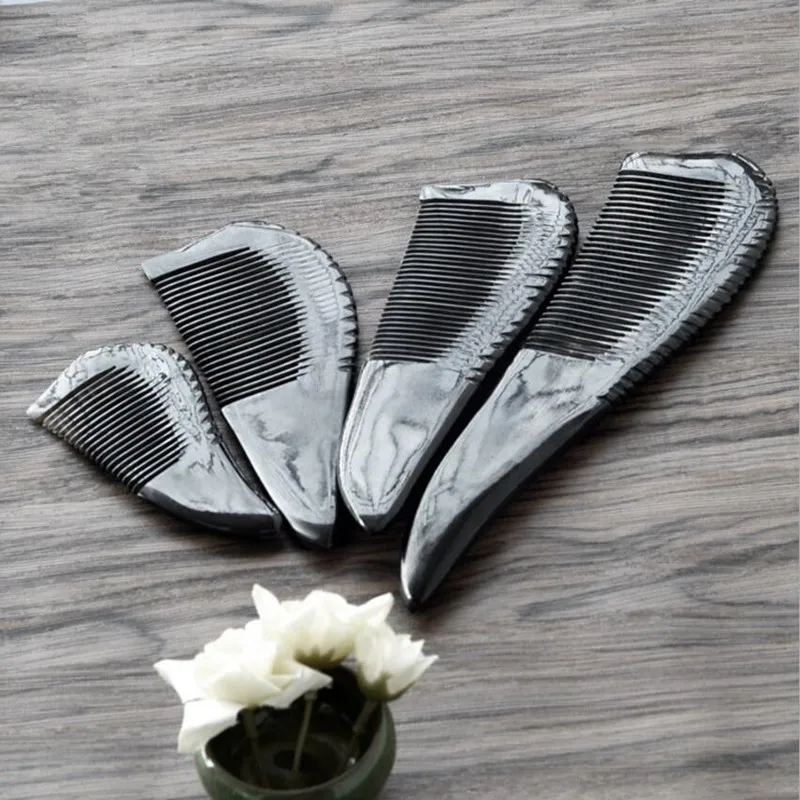 2 Multi-size handmade Natural black buffalo horn Comb for hair massage Wide Tooth anti-static head Massage Hair Brush hairbrush