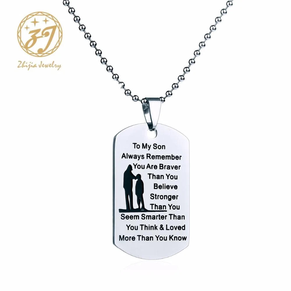 Stainless Steel Dad Mom To Son Dog Tag Necklace Military Mens Jewelry Personalized Custom Dogtags Pendant Love Gift