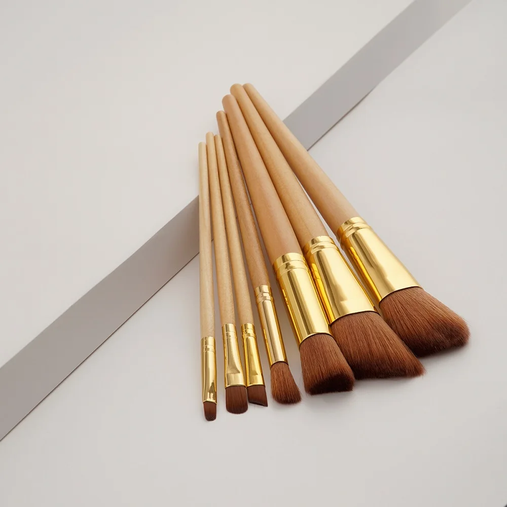 2017 New Hot Wood Golden Makeup brushes Powder Blush 7pcs/sets Foundation Face Make up Brush Tools Professional Beauty Cosmetics