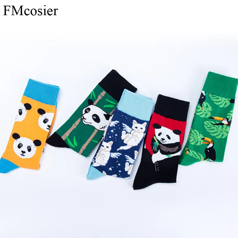 5 Pairs Men's Fashion Winter Funny Cartoon Panda socks for Man gifts set Bundle 100℅ cotton Adults Couple Crew Sock High Quality