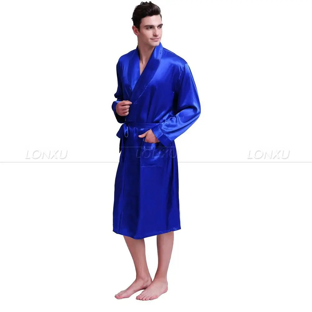 Pyjama en Satin de soie pour hommes, vêtements de nuit, Robes de bain, chemise de nuit S ~ 3XL