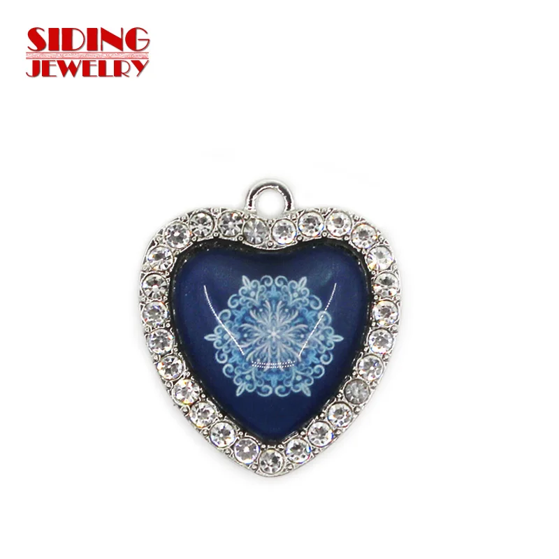 2018 New Arrival 10pcs/lot Snowflake Style 10 Crystal Heart Dangle Charms DIY Bracelet Necklace Pendants Jewelry Hanging Charms