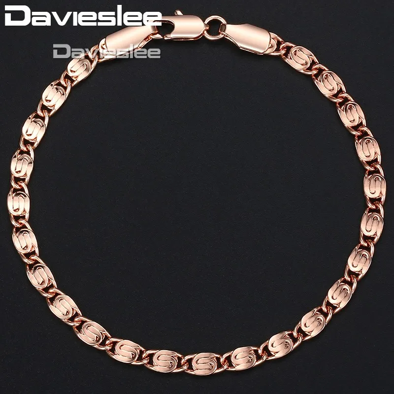 Davieslee Womens Bracelet Mens 585 Rose Gold Color Yellow White Gold Color Snail Chain 4mm 18cm 20cm 23cm GB263A