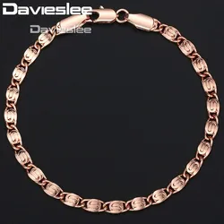 Davieslee Womens Bracelet Mens 585 Rose Gold Color Yellow White Gold Color Snail Chain 4mm 18cm 20cm 23cm GB263A