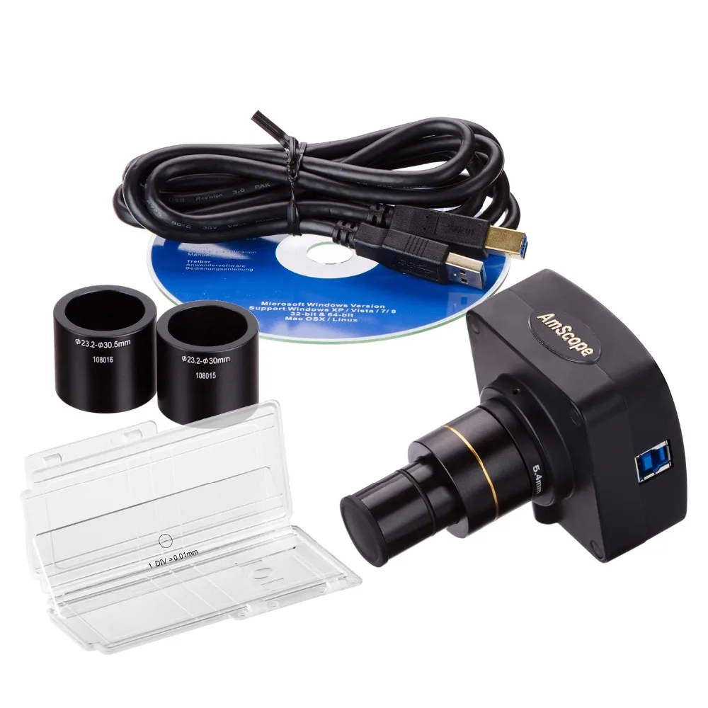 AmScope 5MP USB3.0 Real-Time Live Video Microscope Digital Camera + Calibration Kit MU503-CK