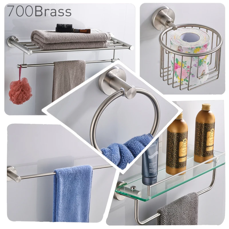 Stainless Steel Bathroom Accessories Set Wall Mounted Towel Ring Paper Towel Holder Shower Shelf Bath Hardware Set