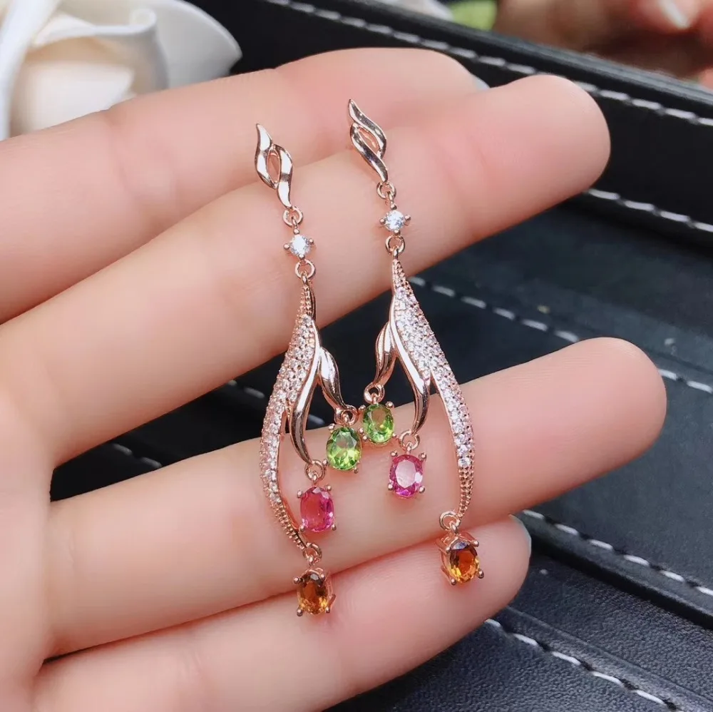 KJJEAXCMY fine jewelry 925 sterling silver inlaid natural tourmaline gemstone female earrings support detection