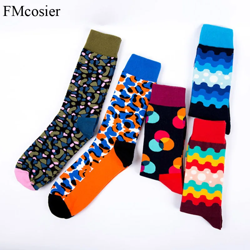 

5 Pairs Autumn Winter Cotton Happy Socks Meias Gifts For Mens Dress Funny Colorful Thermal Long Socks Pack Sokken Mannen Sox