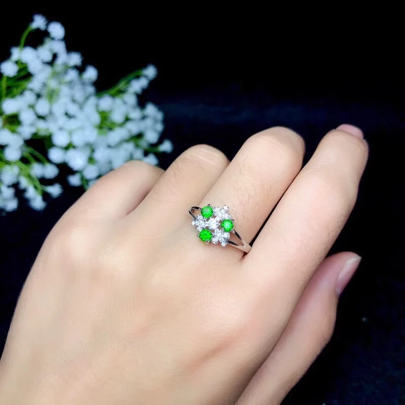 KJJEAXCMY exquisite jewelry  Supporting Detection of 925 Silver-inlaid Natural Diopside Girl Ring Ear Nail Set