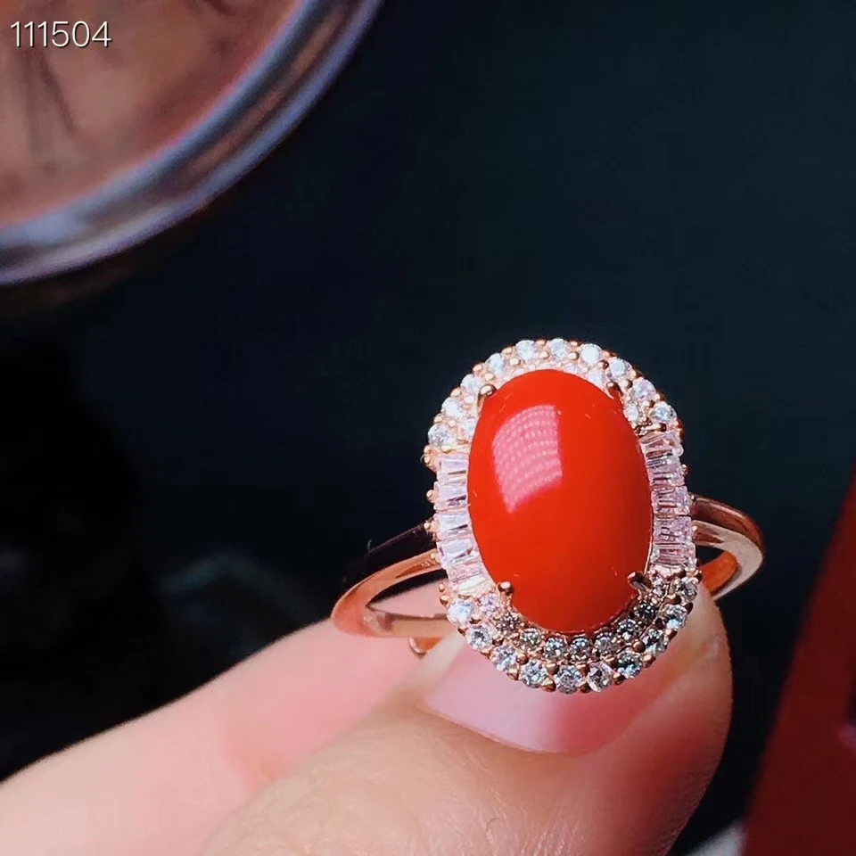 KJJEAXCMY Fine Jewelry  925 Silver-inlaid Natural Red Coral Mini Ring Supports Detection Lokiju