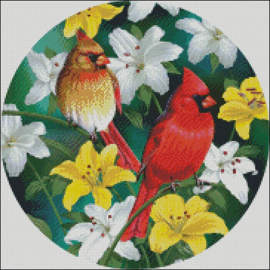 Embroidery Counted Cross Stitch Kits Needlework - Crafts 14 ct DMC Color DIY Arts Handmade Home Decor - Cardinals in the Round