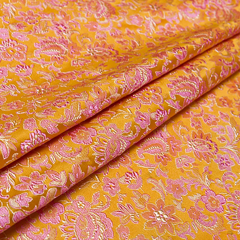 new arrival brocade yarn dyed yellow smile flower fabric for patchwork felt tissue telas dress bed sheet cos play 100x75cm