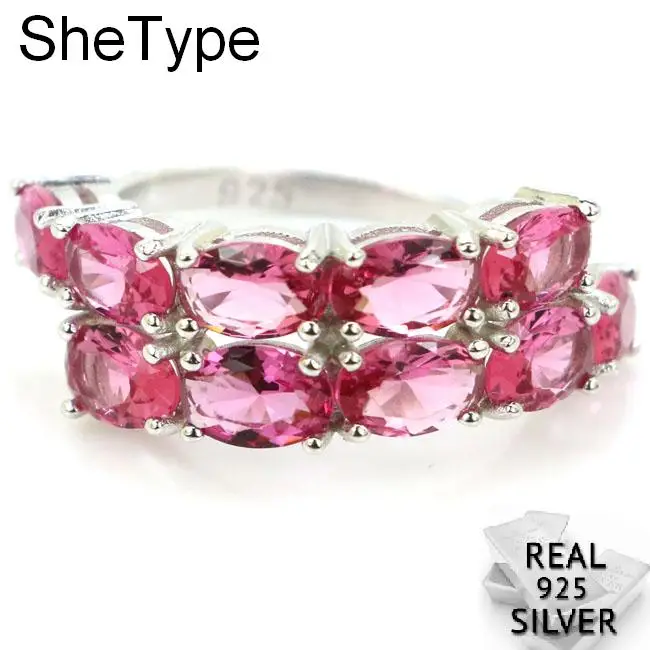 Buy 4 Get 1 Free 3.0g Pink Tourmaline Gift For Ladies Real 925 Solid Sterling Silver Rings 26x8mm