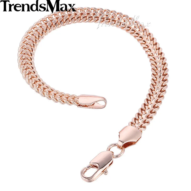 585 Rose Gold Color Men\'s Bracelet for Women Helix Bismark Link Chain 7mm 18cm 20cm 23cm GB283A