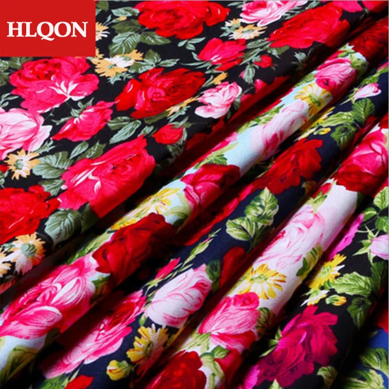 High quality 100% cotton printed sateen rose peony fabric used for Quilting sewing dress women clothing skirt hat by 100x150cm